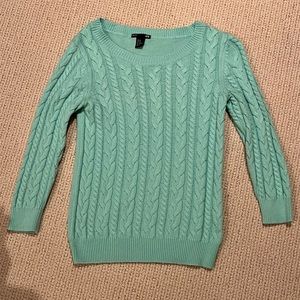 H&M turquoise xs gable knit front plain 3/4 sleeve crew